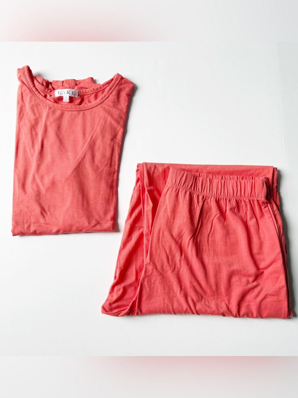 LAKE DreamModal® Ribbon Short-Long Set Pajama Lounge Coral/Salmon Small